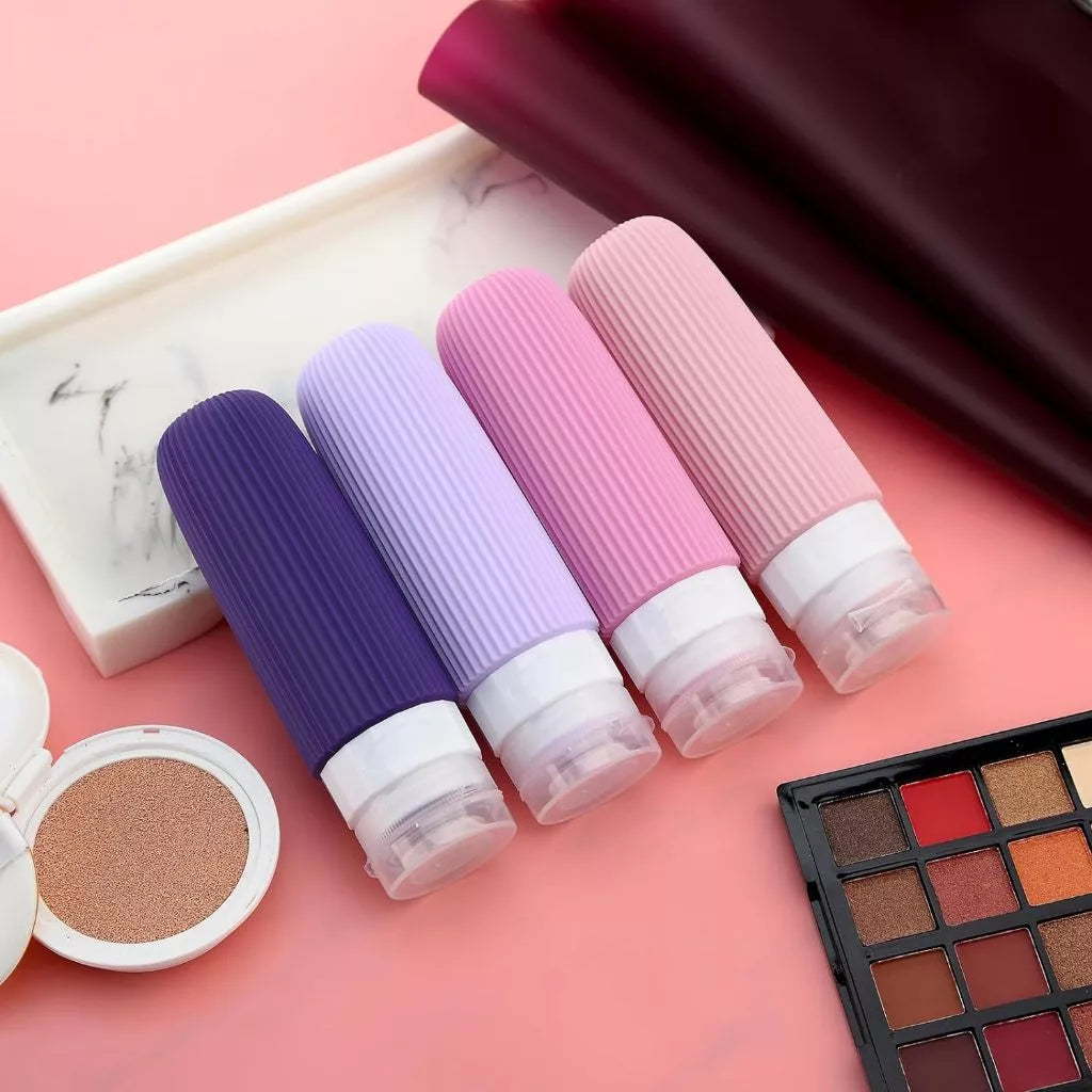 Kit 4 Frascos de Silicone para Viagem – 90ml Antivazamento